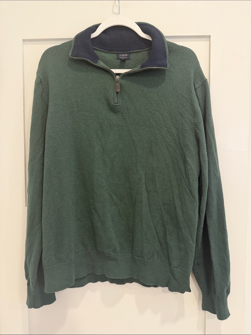 J.Crew Men’s XL Green Cotton Quarter Zip Pullover Sweater